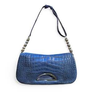 Vintage Christian Dior Blue Alligator Malice Shoulder Bag - Rare
